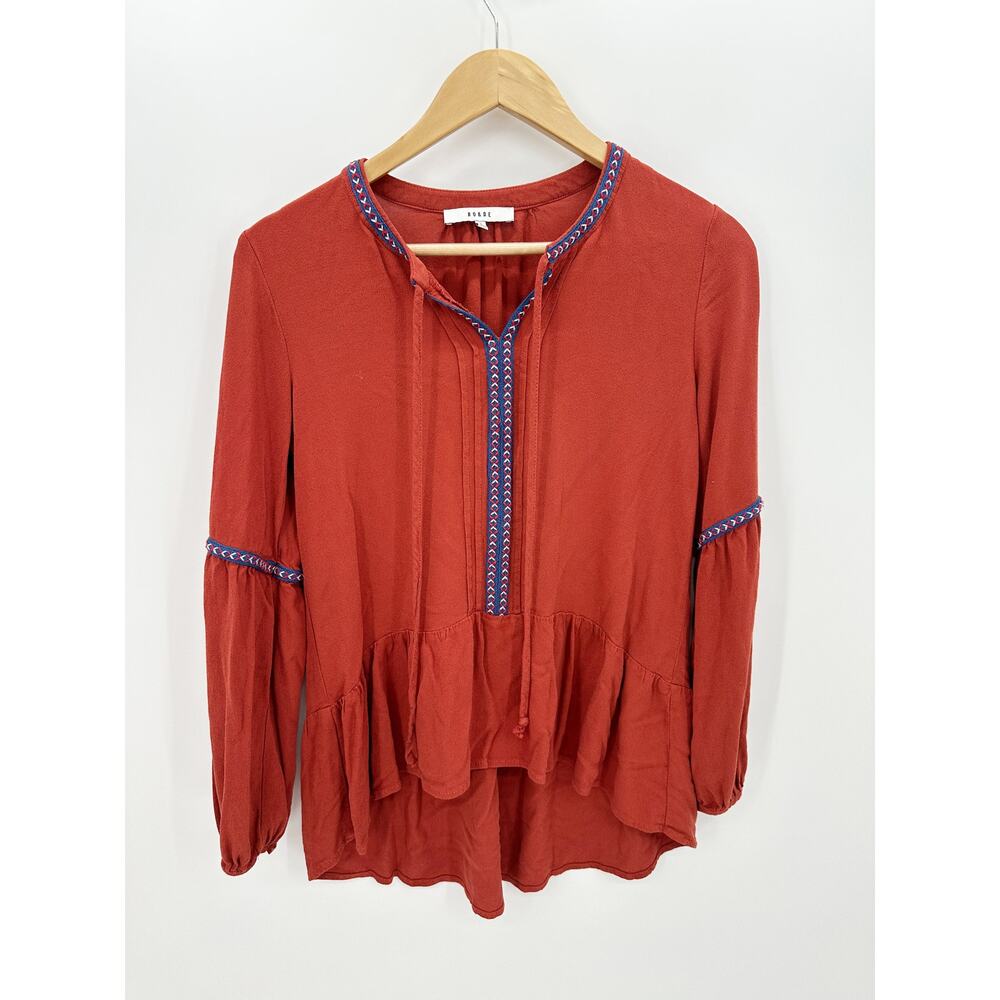 Ro & De Women Boho Blouse Size S Burnt Orange Long Sleeve Peasant
